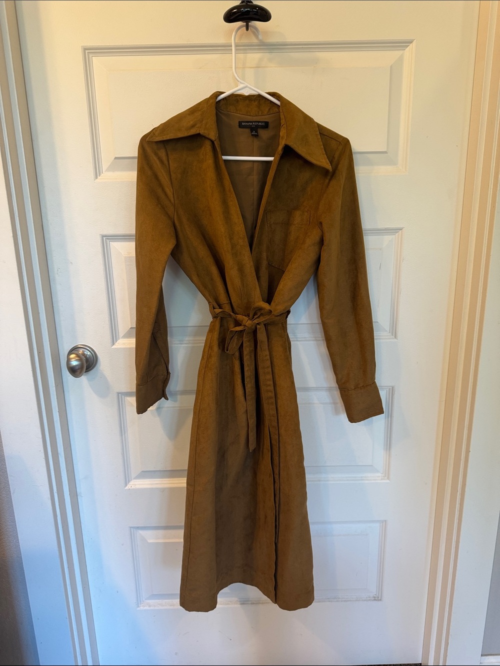 Banana Republic Cognac Suede-Look Tie-Waist Trench Dress
